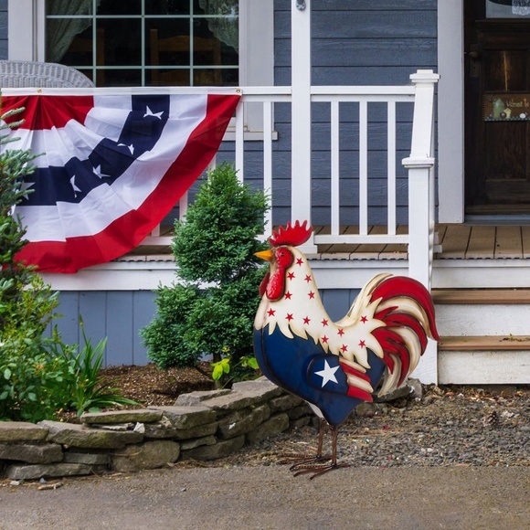 Glitzhome 21" Metal Patriotic Rooster – Americana Porch Décor NWT